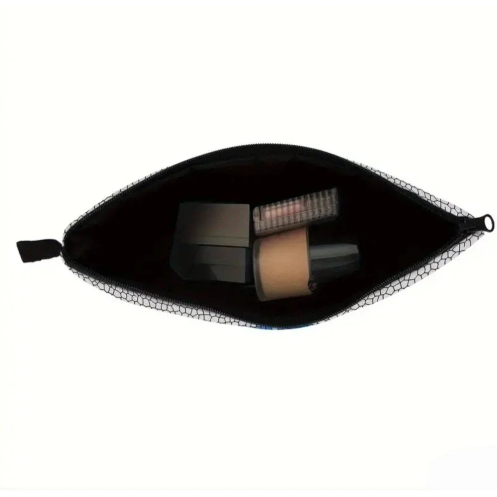 White and blue evil eye Zip make up‎ bag